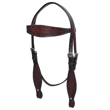 HILASON Western Horse Headstall Breast Collar Set Tack Genuine American Leather Barb Wire Dark Brown